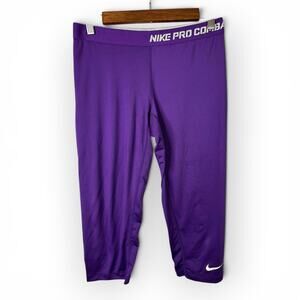 Nike Pro Combat Womens Large Dri-FIT Purple Compression Capris Sports Athletic